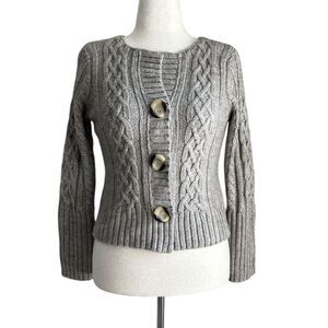 Women’s Gray Cable Knit Alpaca Wool Blend Cardigan Sweater Large Button Front